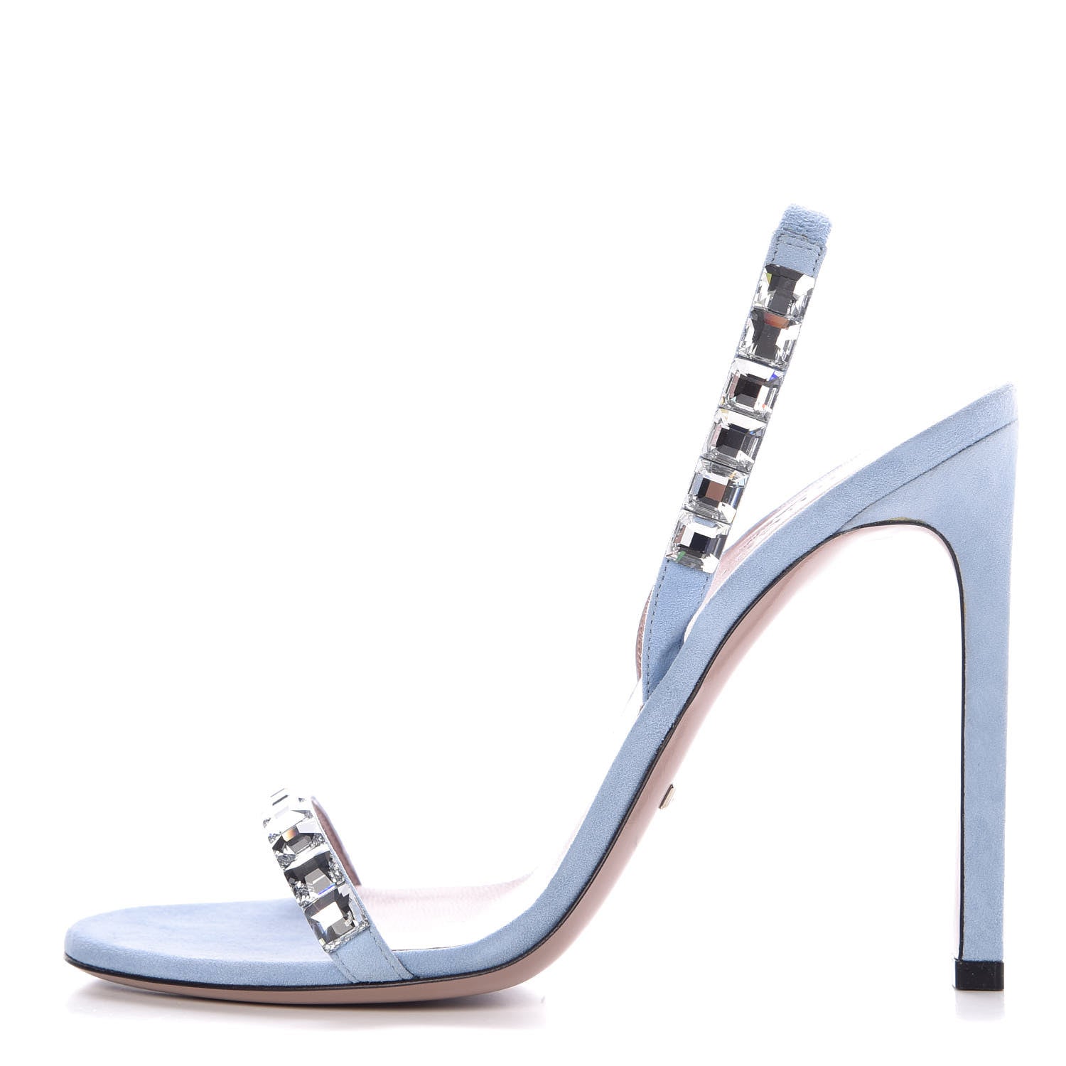 Gucci Kid Scamosciato Crystallo Mallory Slingback Sandal 37 Mineral Blue 1 of 8