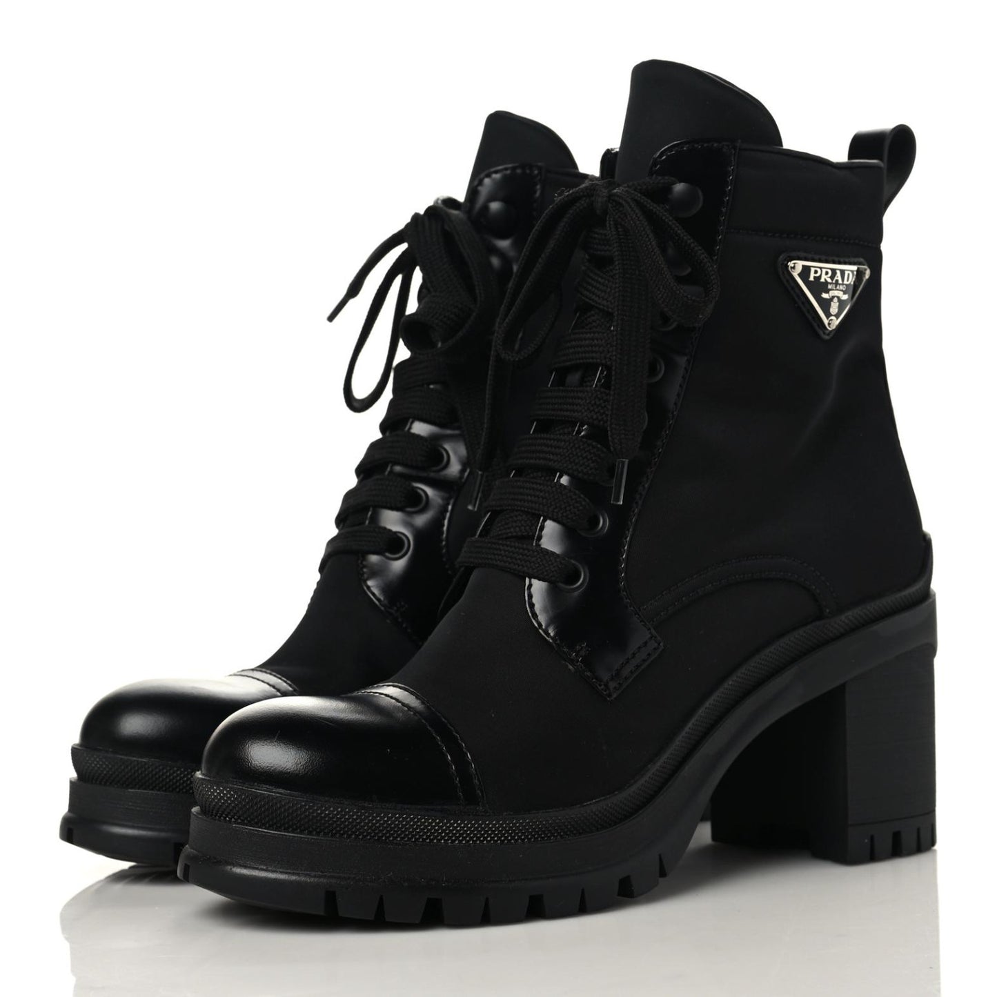 Spazzolato Re-Nylon Metal Triangle Logo Lace Up 85mm Boots 37.5 Black