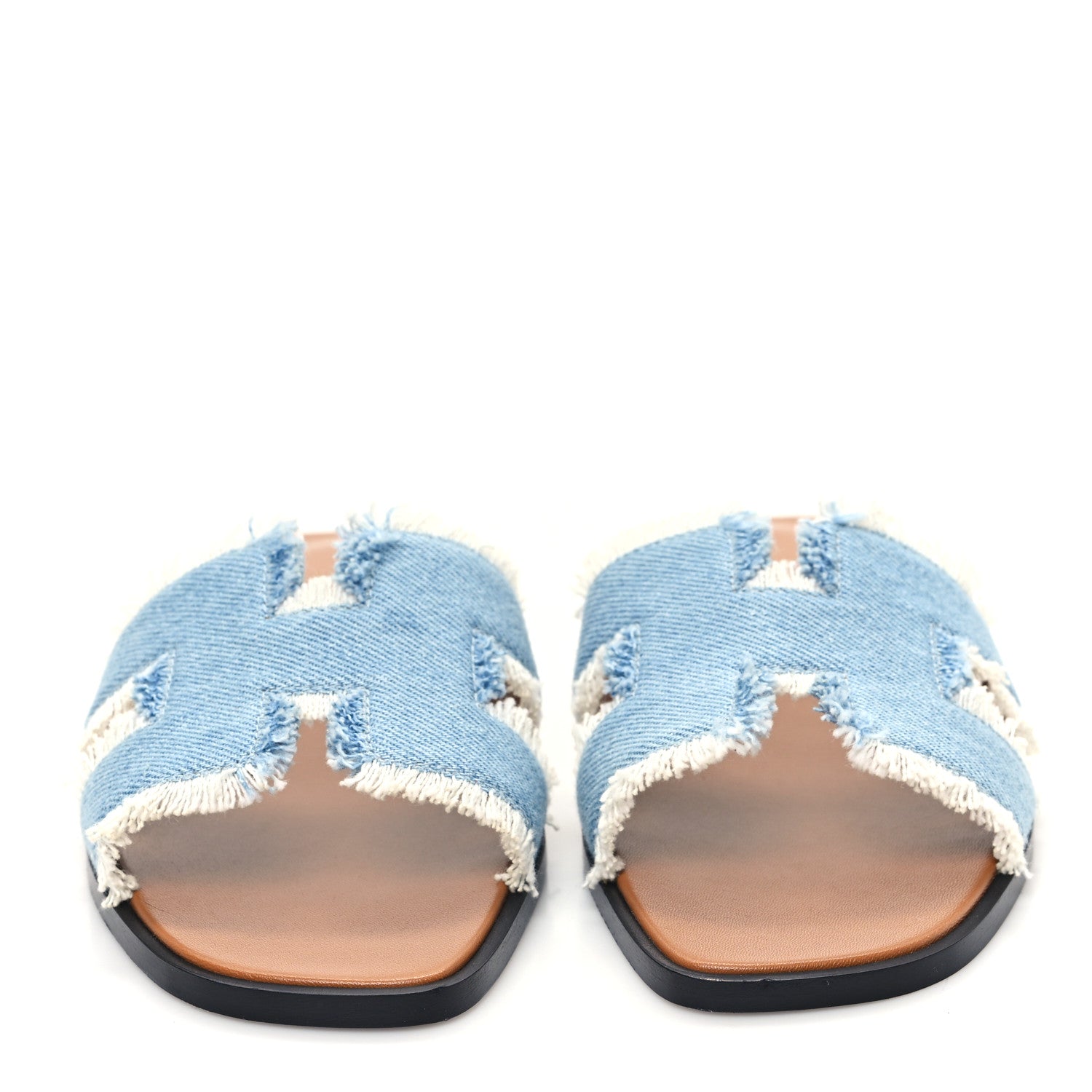 Hermes Denim Oran Fringe Sandals 36.5 Bleu Clair 2 of 9