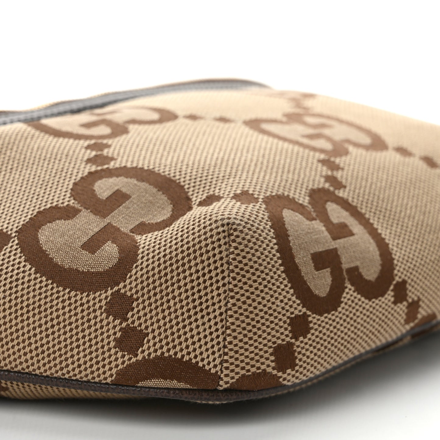 Monogram Jumbo GG Textured Dollar Calfskin Web Belt Bag Camel Ebony New Acero