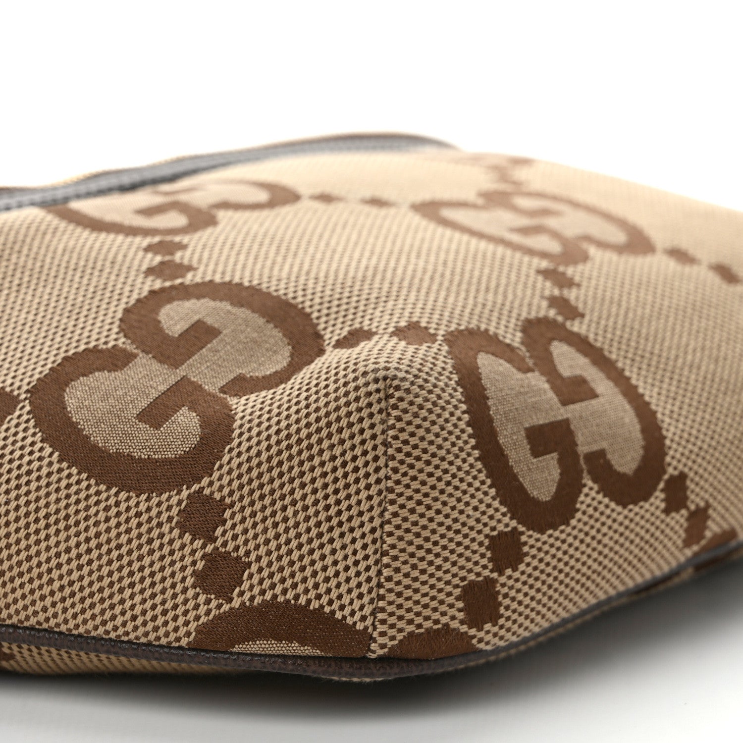 Gucci Monogram Jumbo GG Textured Dollar Calfskin Web Belt Bag Camel Ebony New Acero 8 of 9
