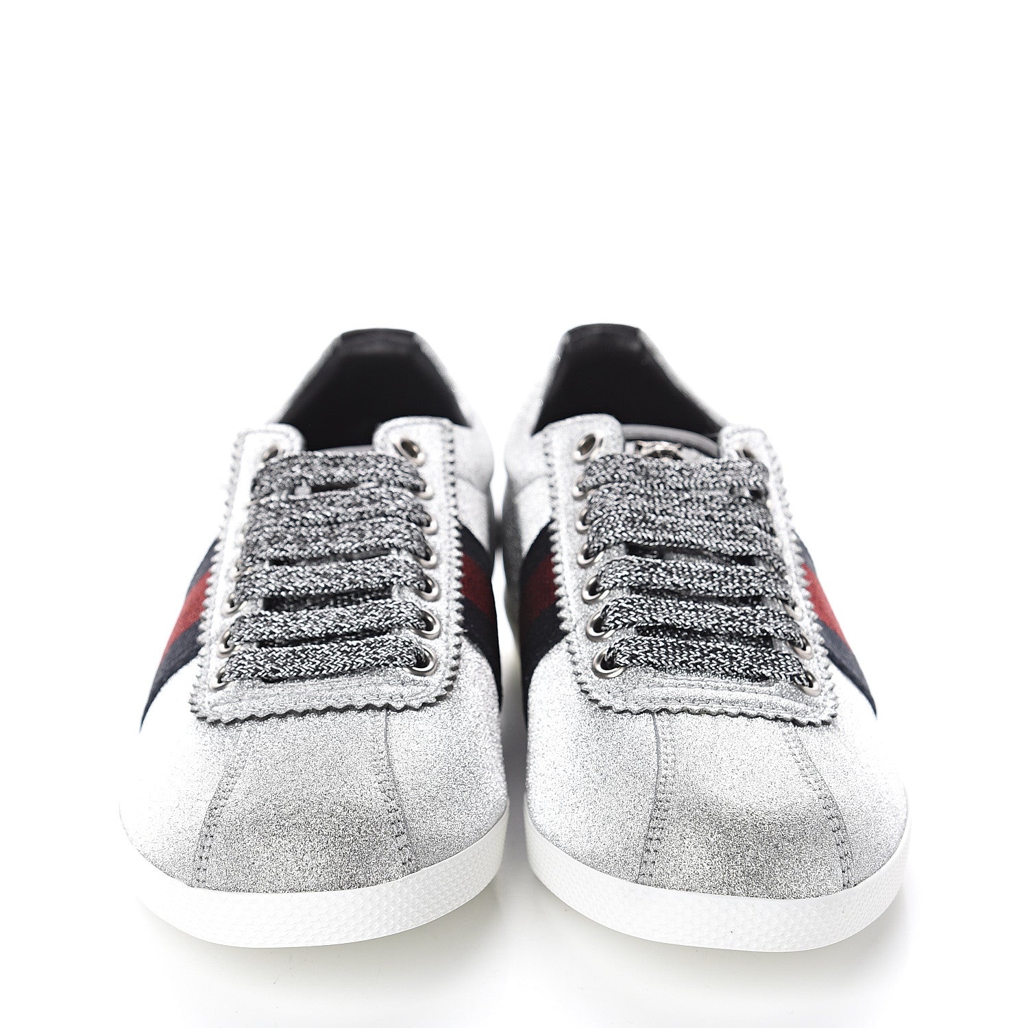 Gucci Glitter Fabric Studded Web Sneakers 35.5 Silver 2 of 7