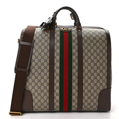 Gucci GG Supreme Monogram Textured Dollar Calfskin Web Savoy Duffle Bag Beige Ebony New Acero 1 of 8