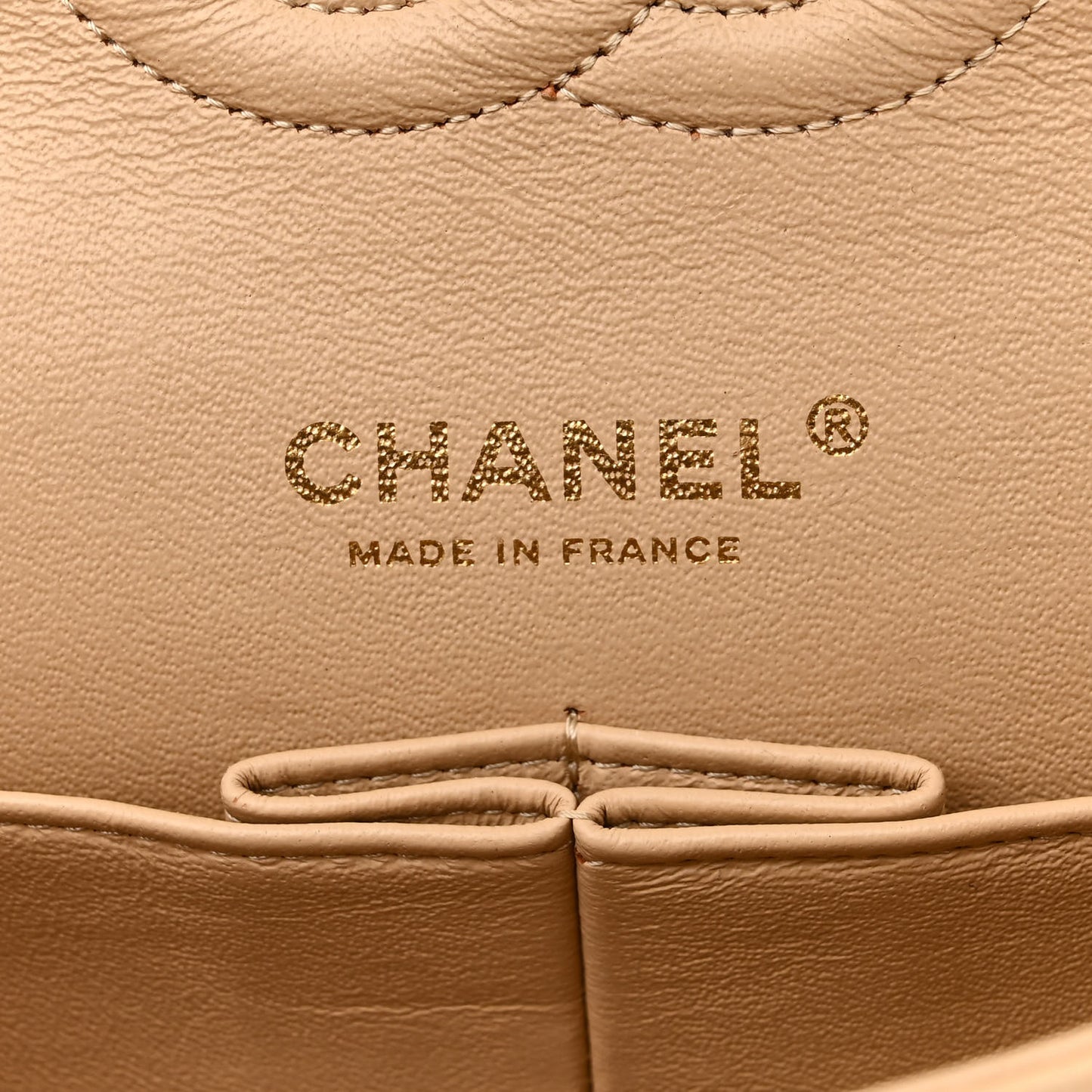 Lambskin Quilted Medium Double Flap Beige
