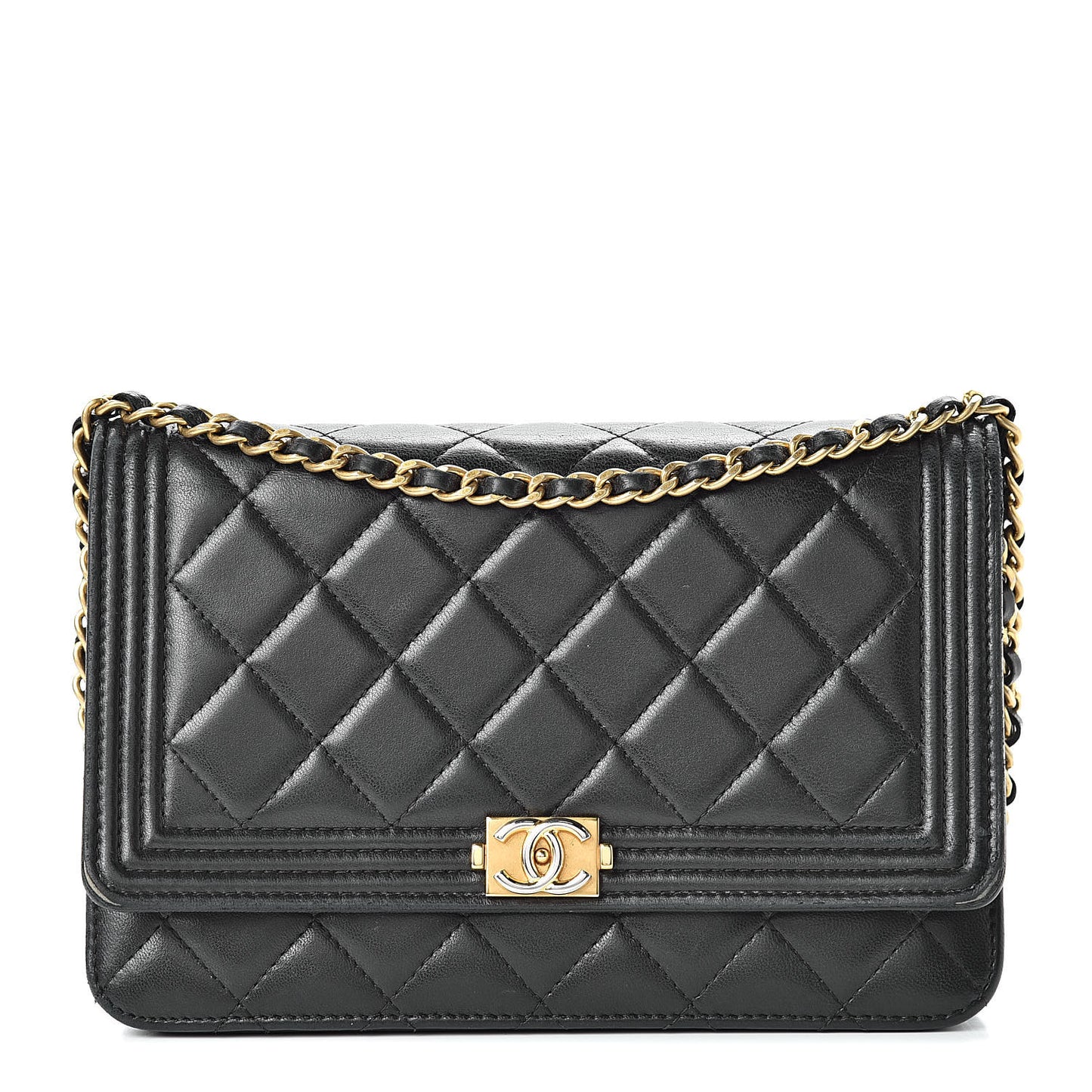 Lambskin Quilted Boy Wallet On Chain WOC Black
