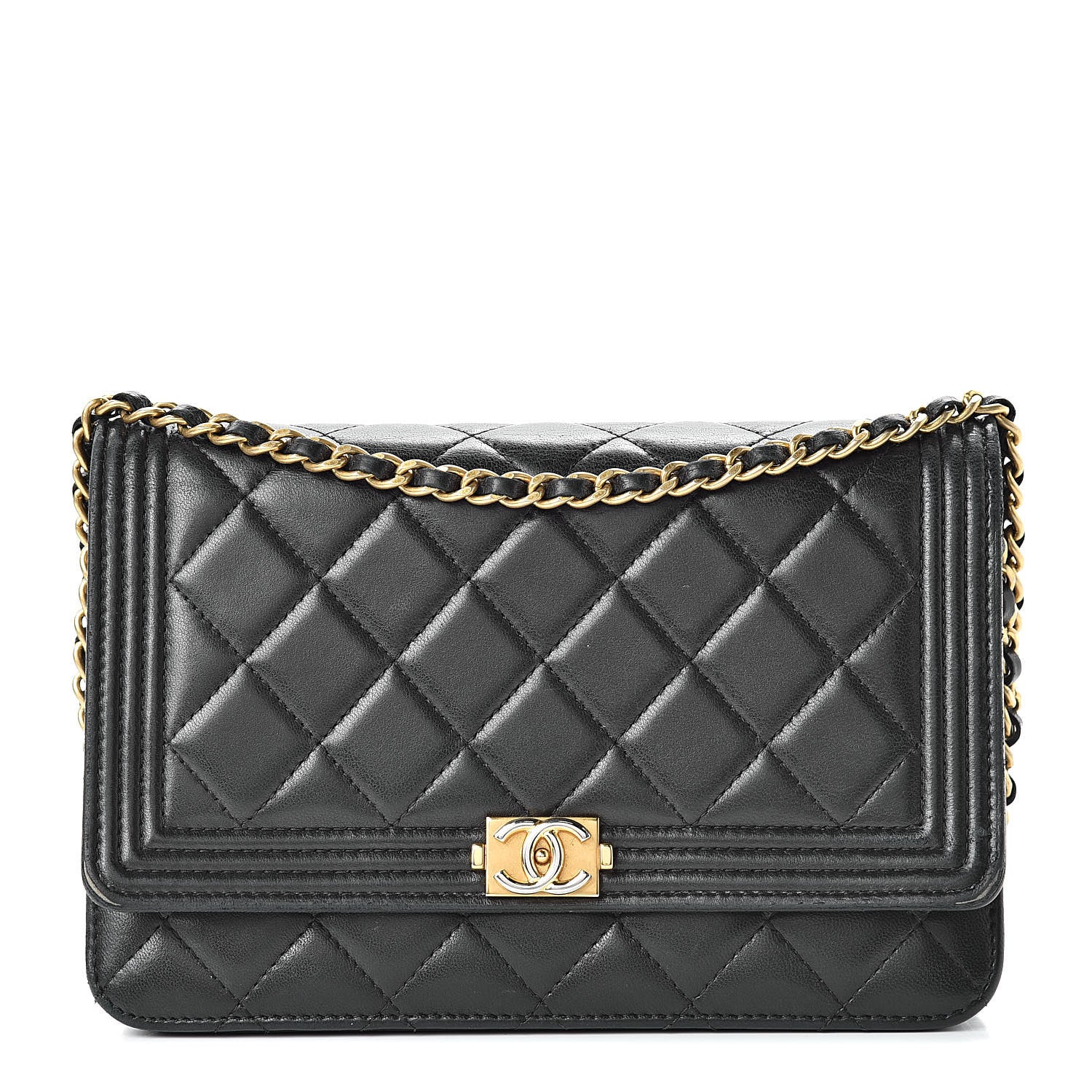 Chanel Lambskin Quilted Boy Wallet On Chain WOC Black 1 of 20