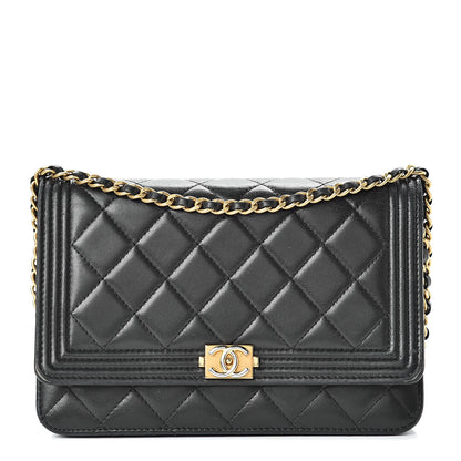 Chanel Lambskin Quilted Boy Wallet On Chain WOC Black 1 of 20