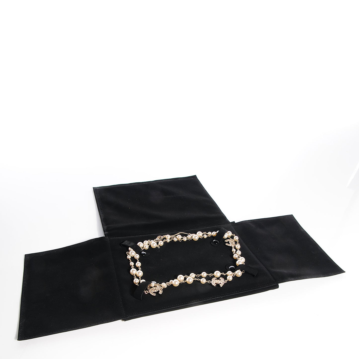 Crystal Pearl CC Long Necklace Gold
