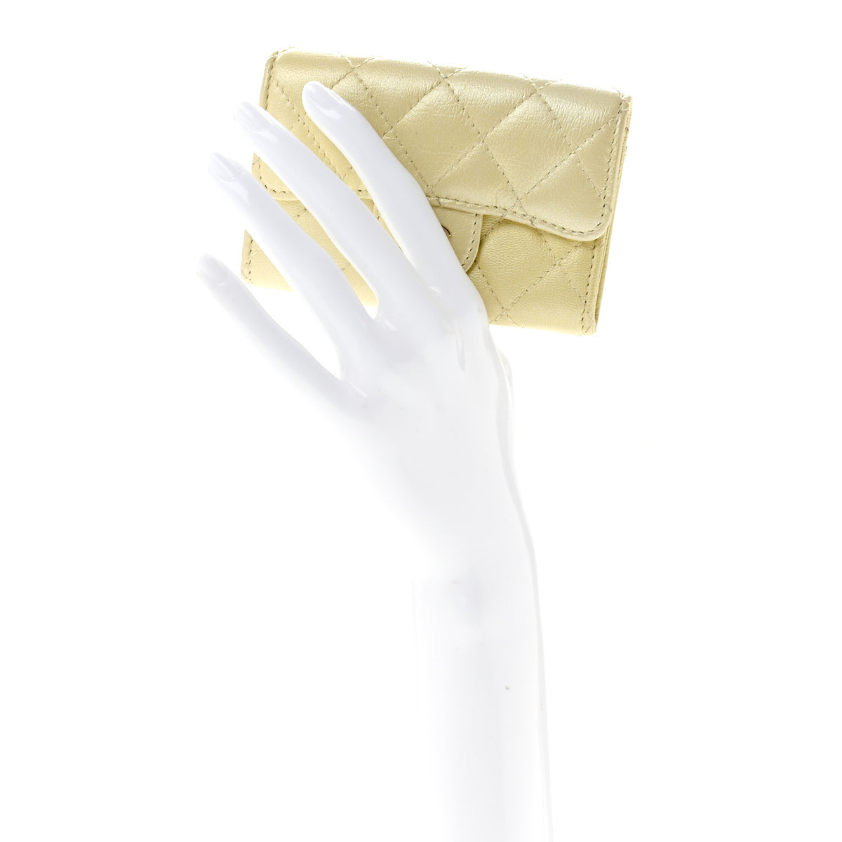 Cloudy Pearly Goatskin Quilted Flap Card Holder Wallet Light Yellow