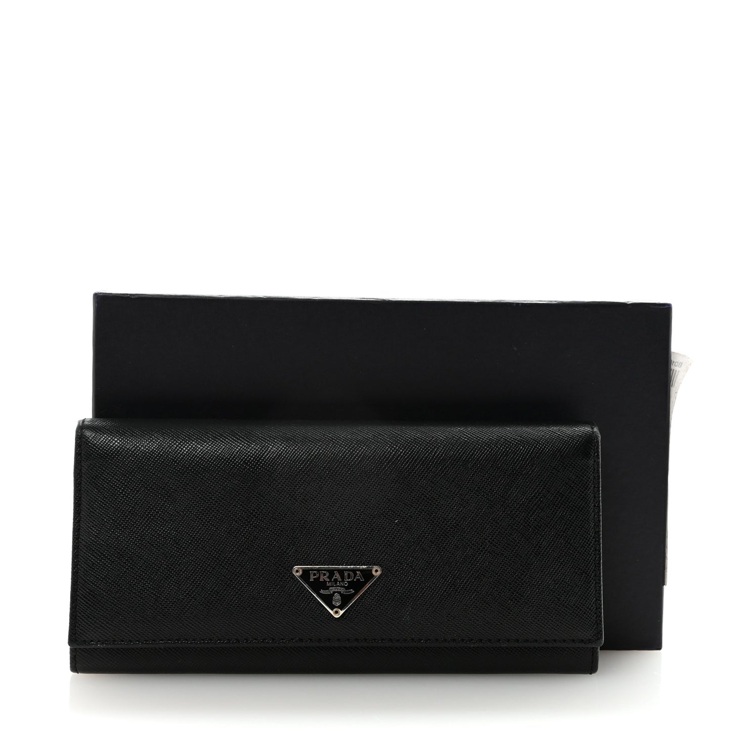 Saffiano Triangle Logo Continental Flap Travel Wallet Black