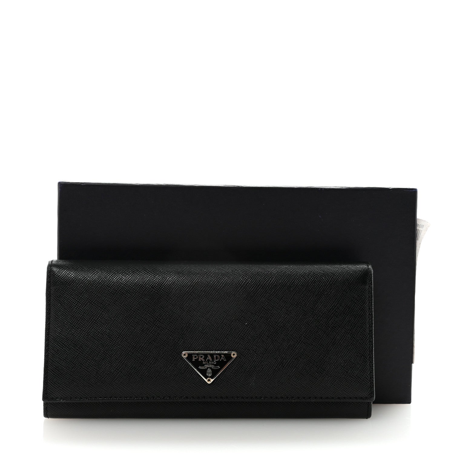 Prada Saffiano Triangle Logo Continental Flap Travel Wallet Black 8 of 8