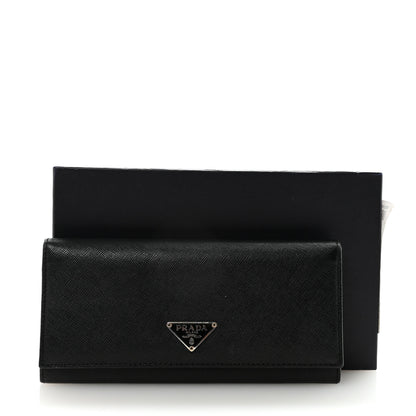 Prada Saffiano Triangle Logo Continental Flap Travel Wallet Black 8 of 8