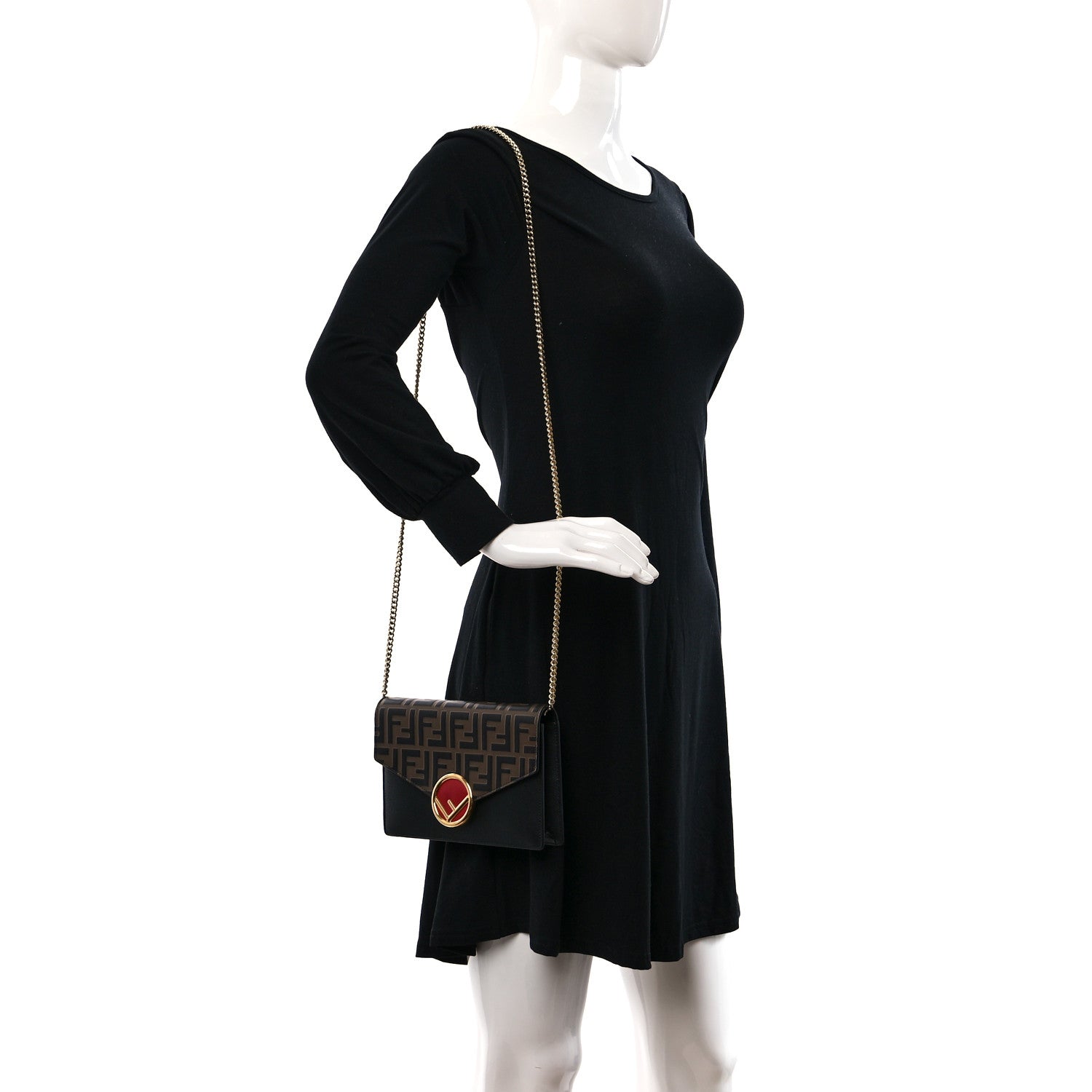 Fendi Vitello Cruise F is Fendi Bi-Color FF 1974 Embossed Medium Envelope Wallet On Chain Black Maya 3 of 9