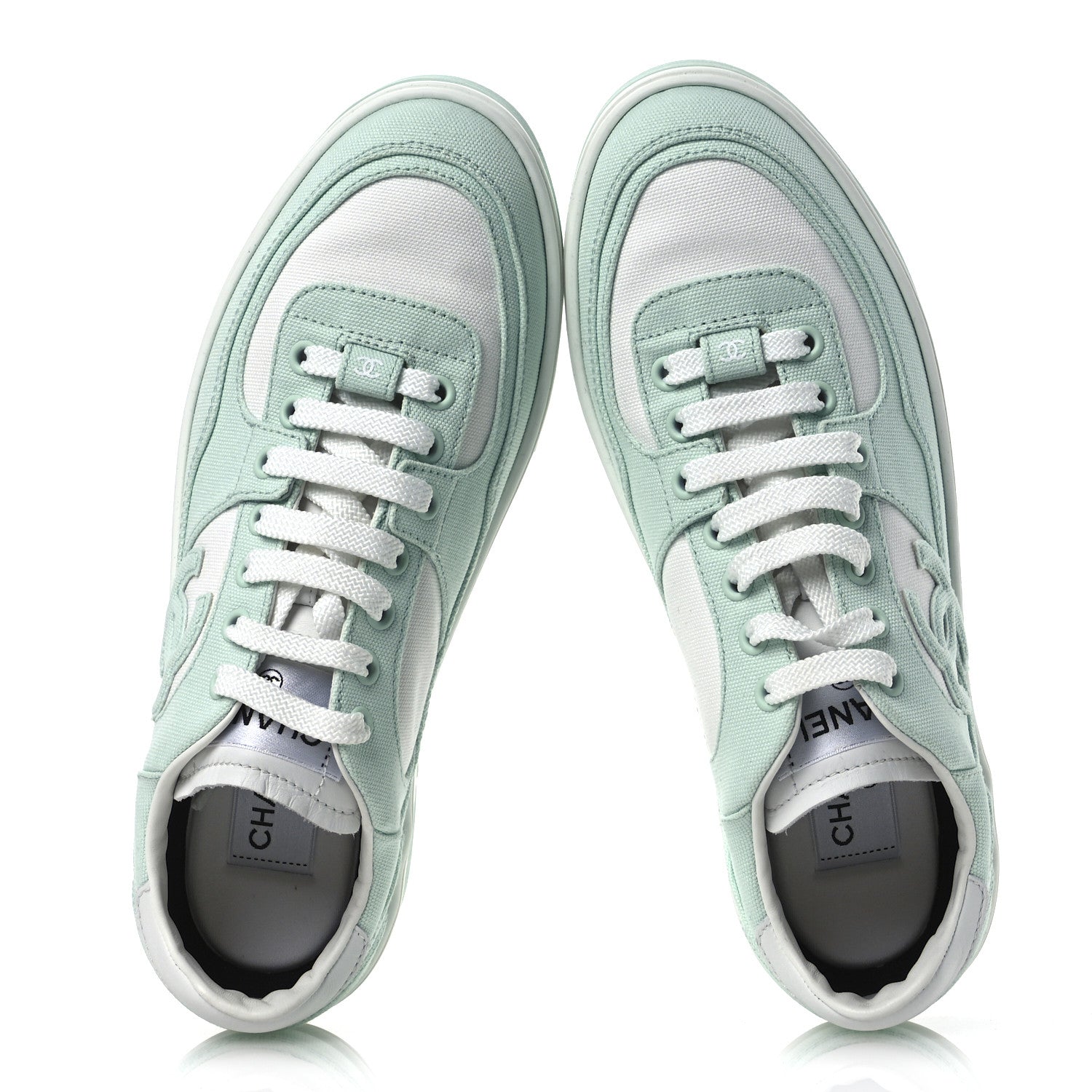 Chanel Cotton Sneakers 39.5 Light Turquoise White 2 of 9