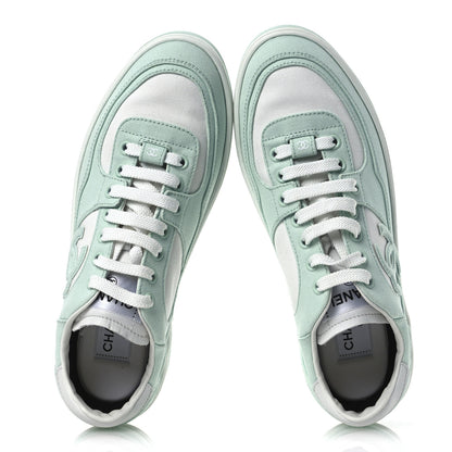 Chanel Cotton Sneakers 39.5 Light Turquoise White 2 of 9