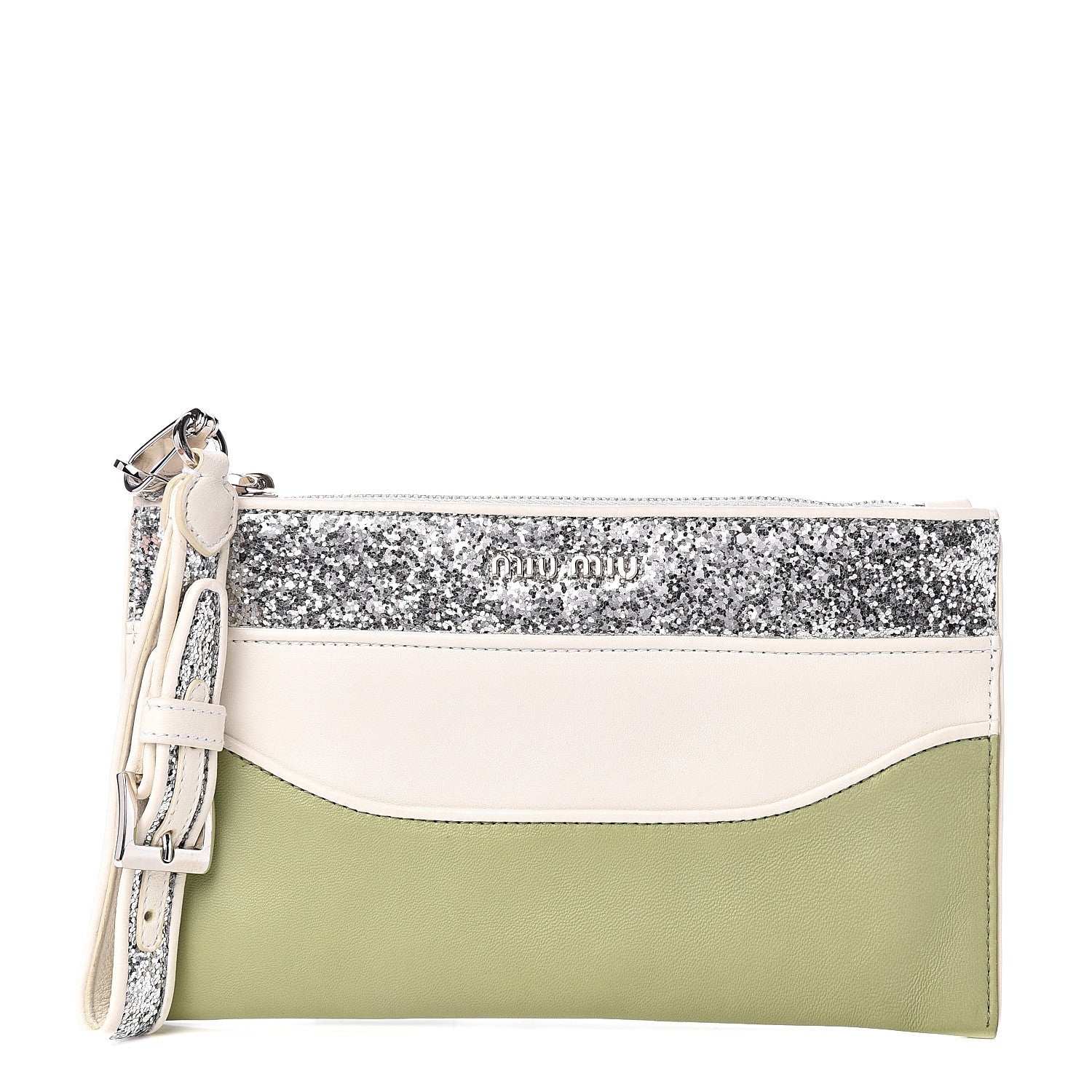 Miu Miu Nappa Glitter Clutch Wristlet Pistacchio Bianco 1 of 6