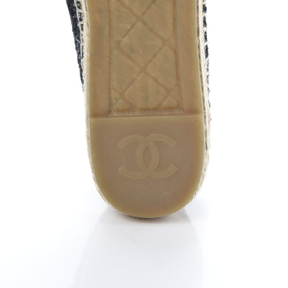 Chanel Tweed Patent Goatskin Sequin CC Espadrilles 37 Black 8 of 12