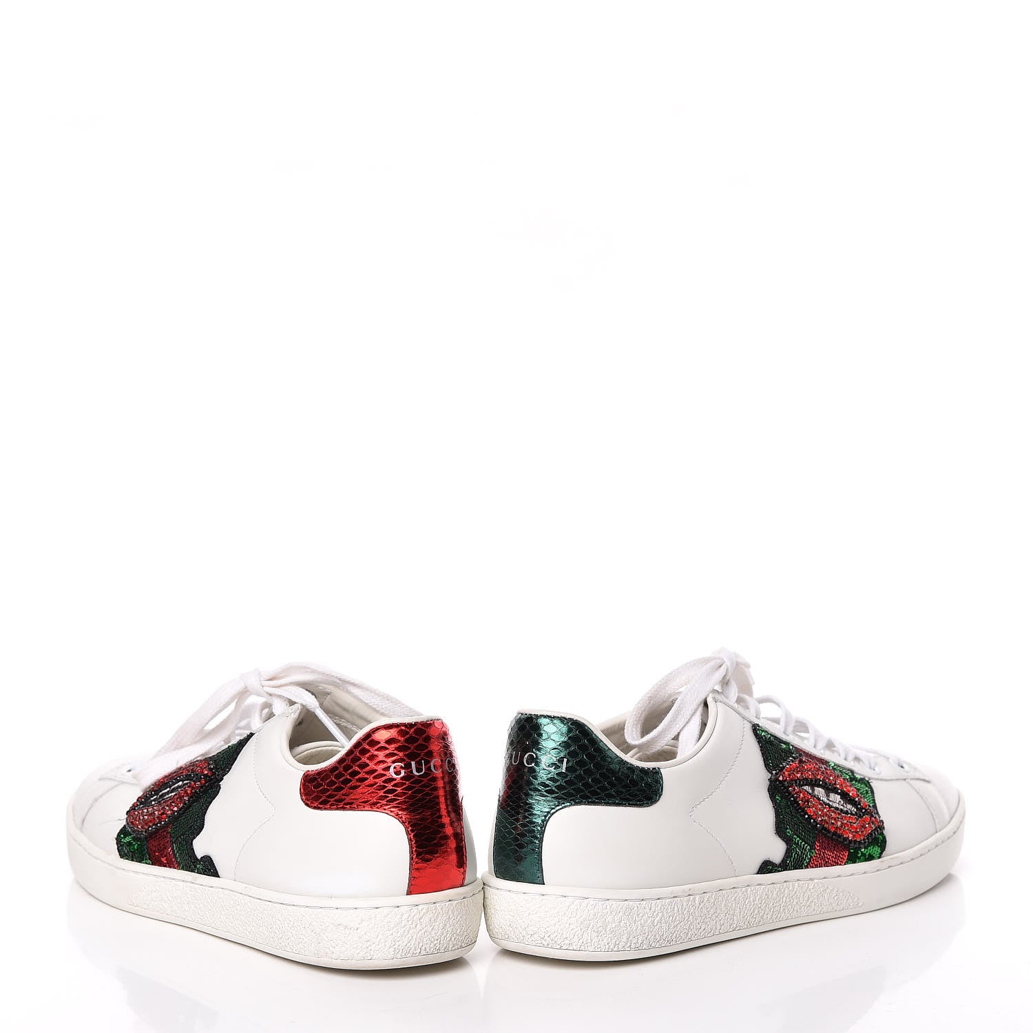 Gucci Calfskin Web Crystal Womens Mouth Ace Sneakers 37 White 6 of 17