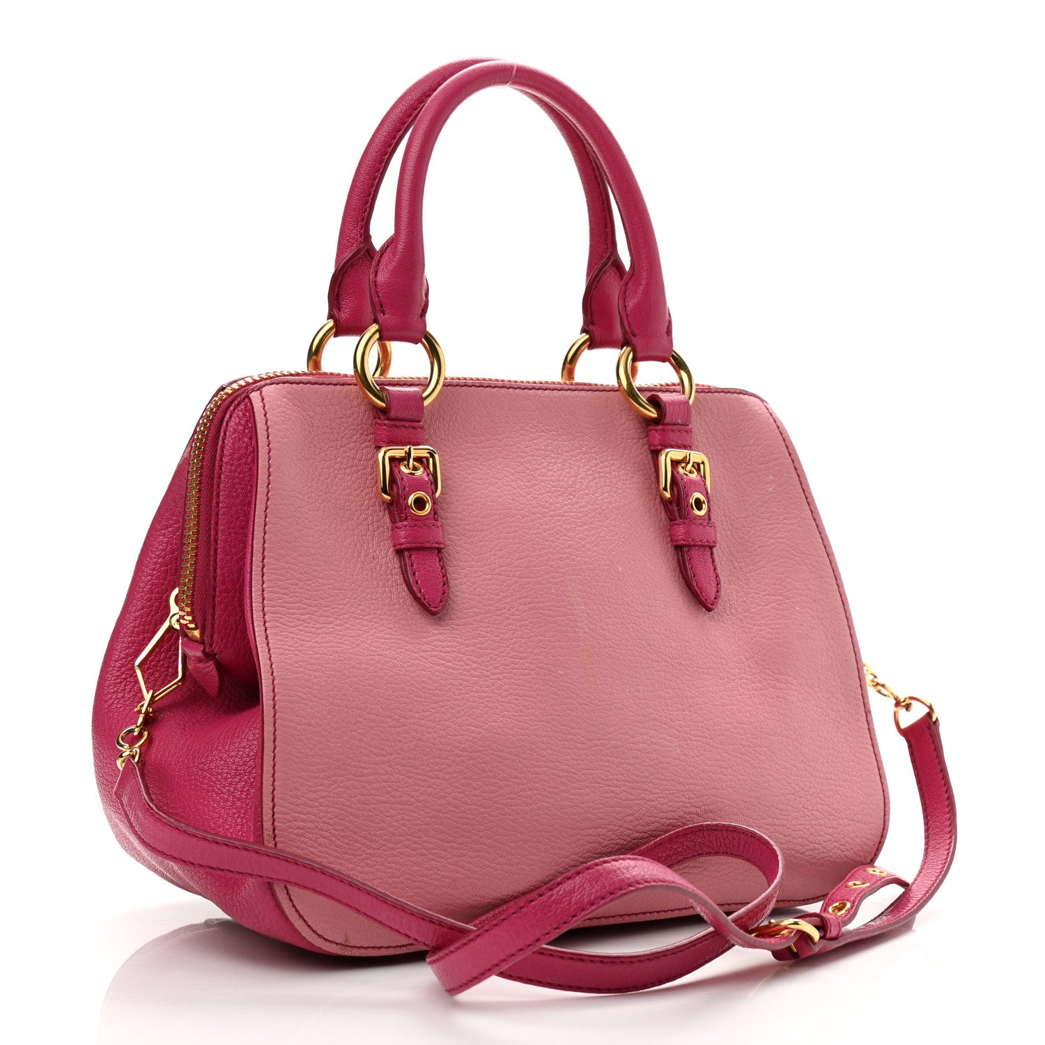 Miu Miu Goatskin Madras Bi-Color Bowling Bag Rosa Peonia 1119250