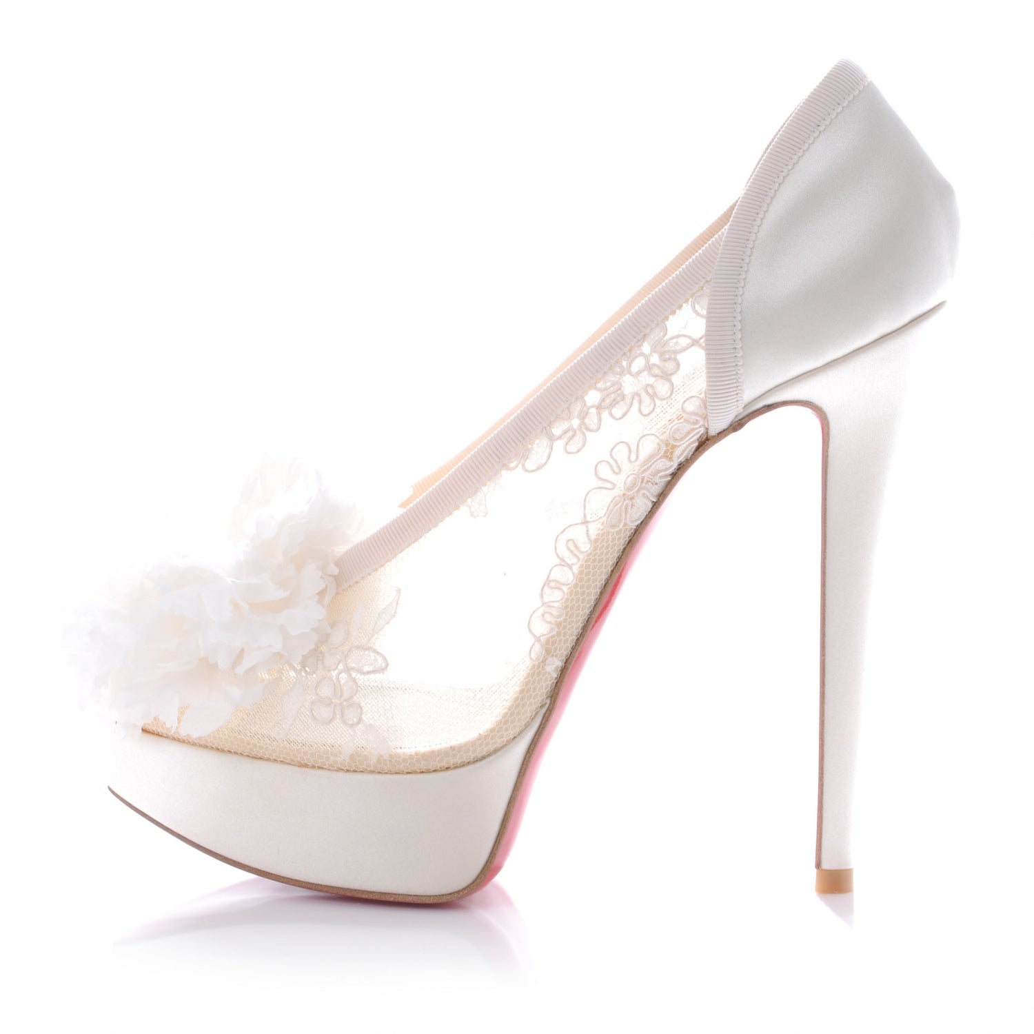 Christian Louboutin Crepe Satin Lace Tsar 140 Heels 38 White 1 of 6