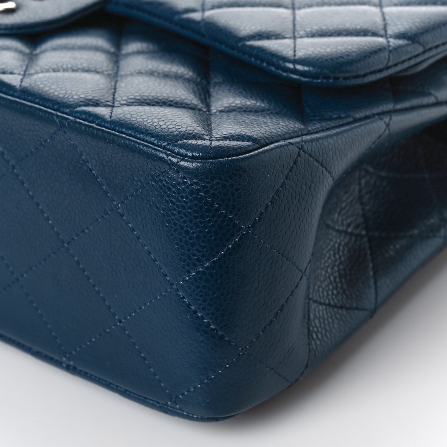 Caviar Quilted Jumbo Double Flap Navy Blue