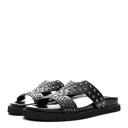 Louis Vuitton Calfskin Mens LV Studded Oasis Mules 9 Black 4 of 9