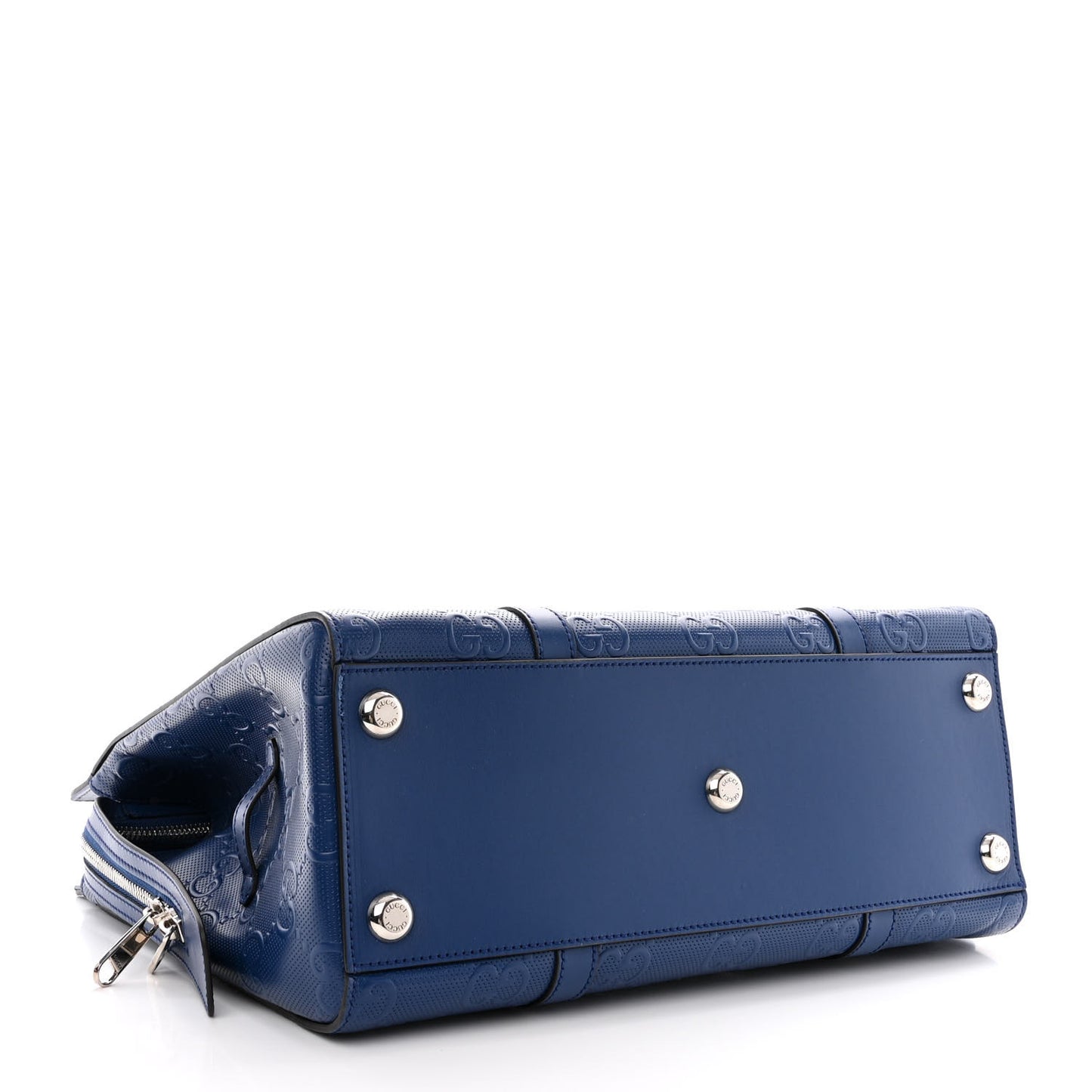Calfskin GG Tennis Embossed Tote Bag Intense Metal Blue