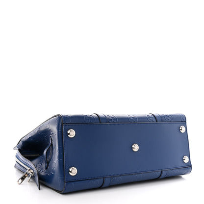 Gucci Calfskin GG Tennis Embossed Tote Bag Intense Metal Blue 4 of 11