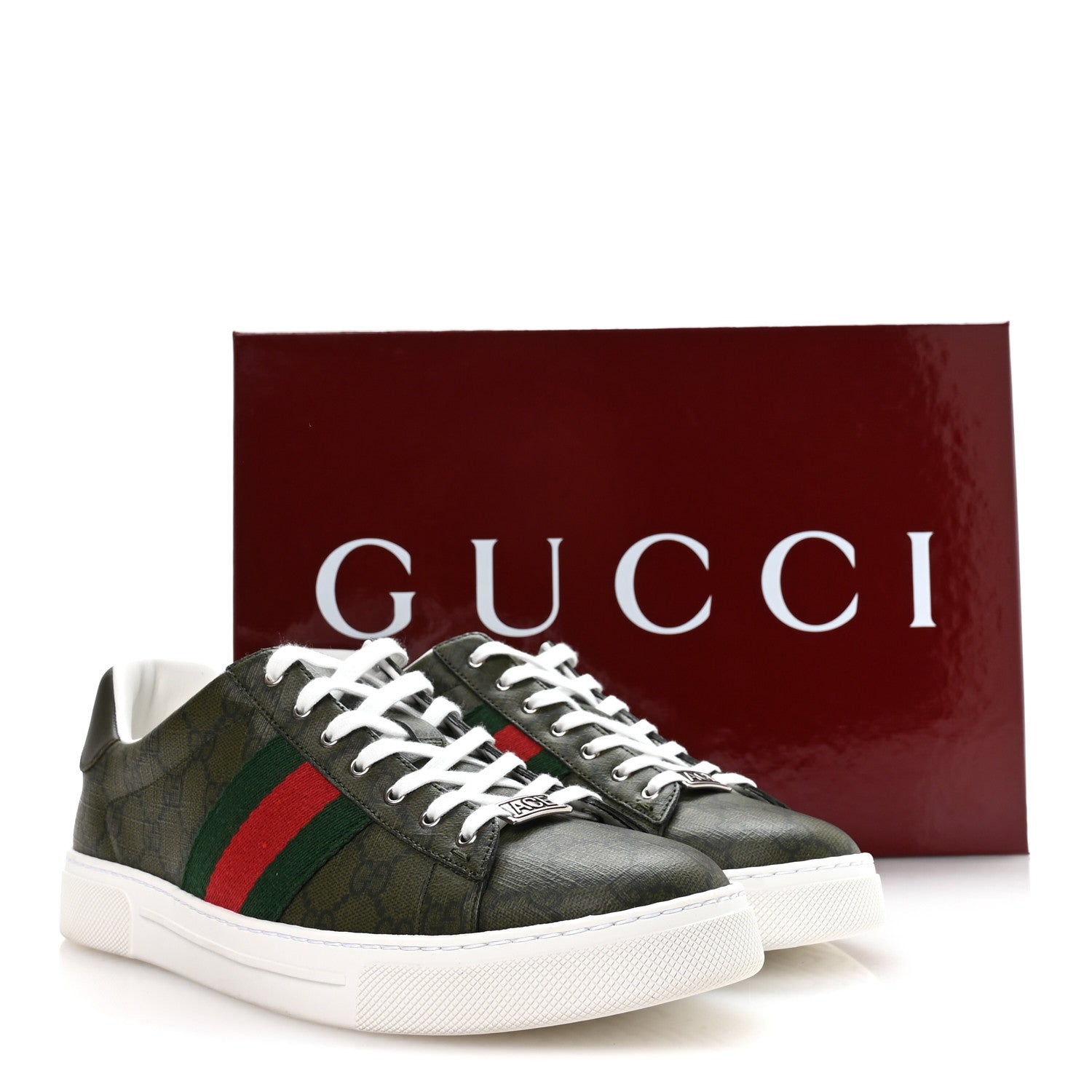 Gucci GG Supreme Monogram Web Mens New Ace Sneakers 9.5 Green 9 of 9