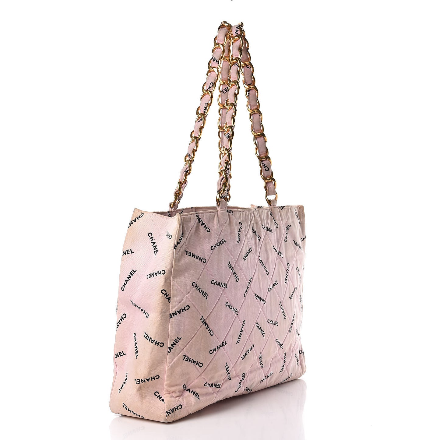 Canvas Quilted Printed Logo Tote Pink Black