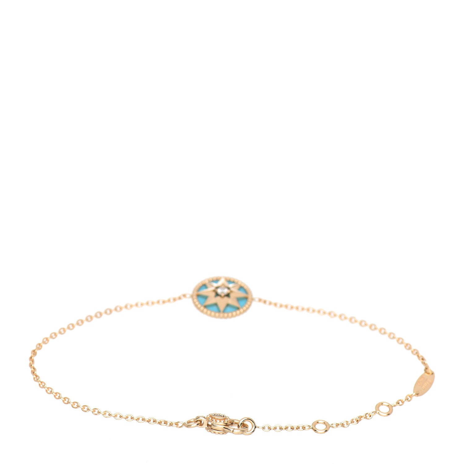 Christian Dior 18K Yellow Gold Diamond Turquoise Rose Des Vents Bracelet 3 of 4