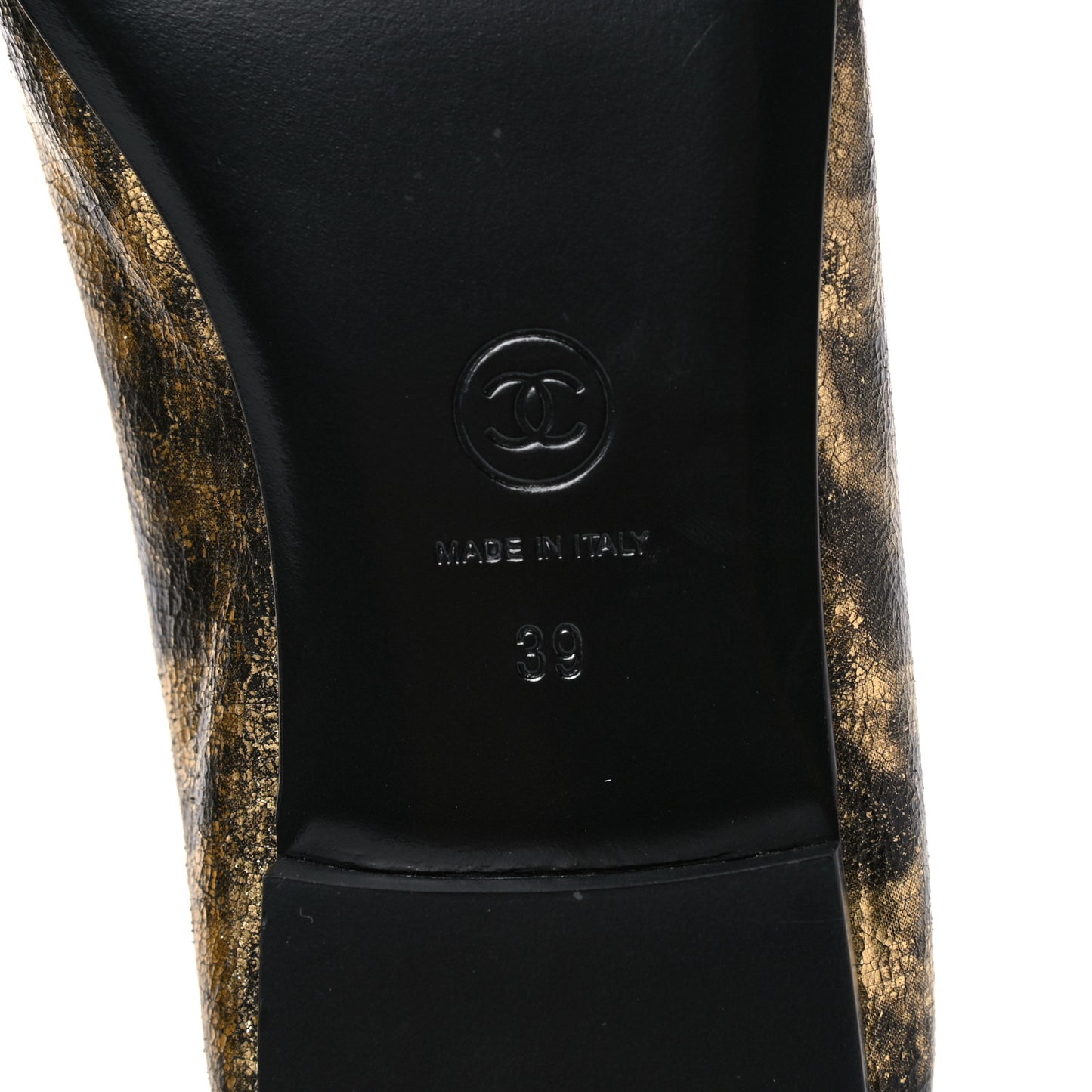 Laminated Goatskin Cap Toe CC Ballerina Flats 39 Gold