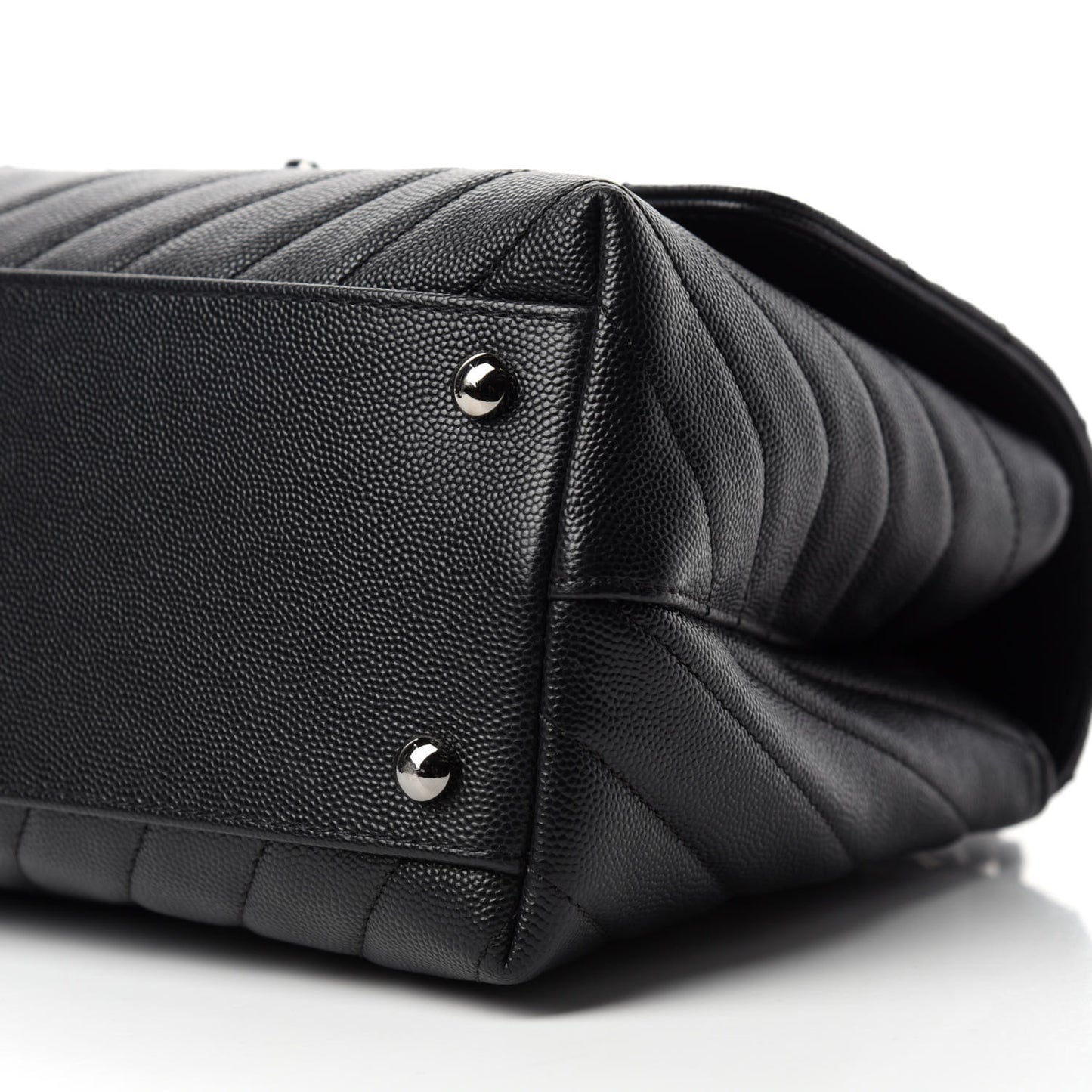Caviar Chevron Quilted Small Coco Handle Flap Black