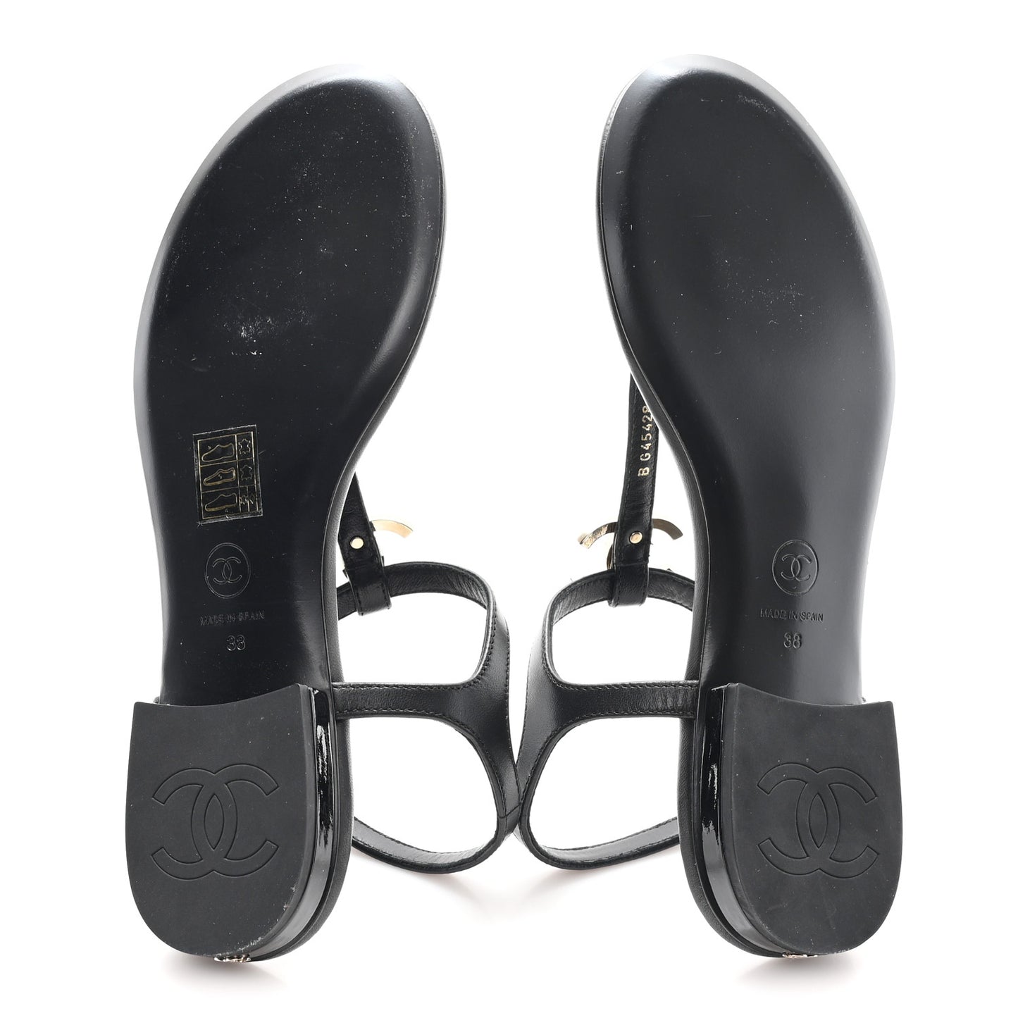 Lambskin Enamel CC Thong Sandals 38 Black