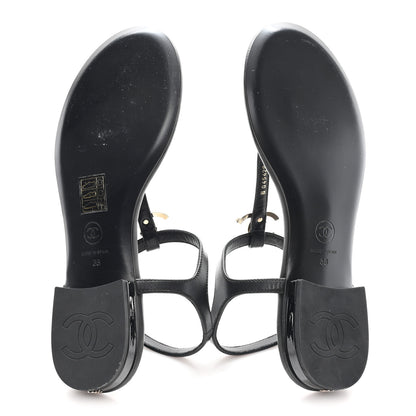 Chanel Lambskin Enamel CC Thong Sandals 38 Black 6 of 9