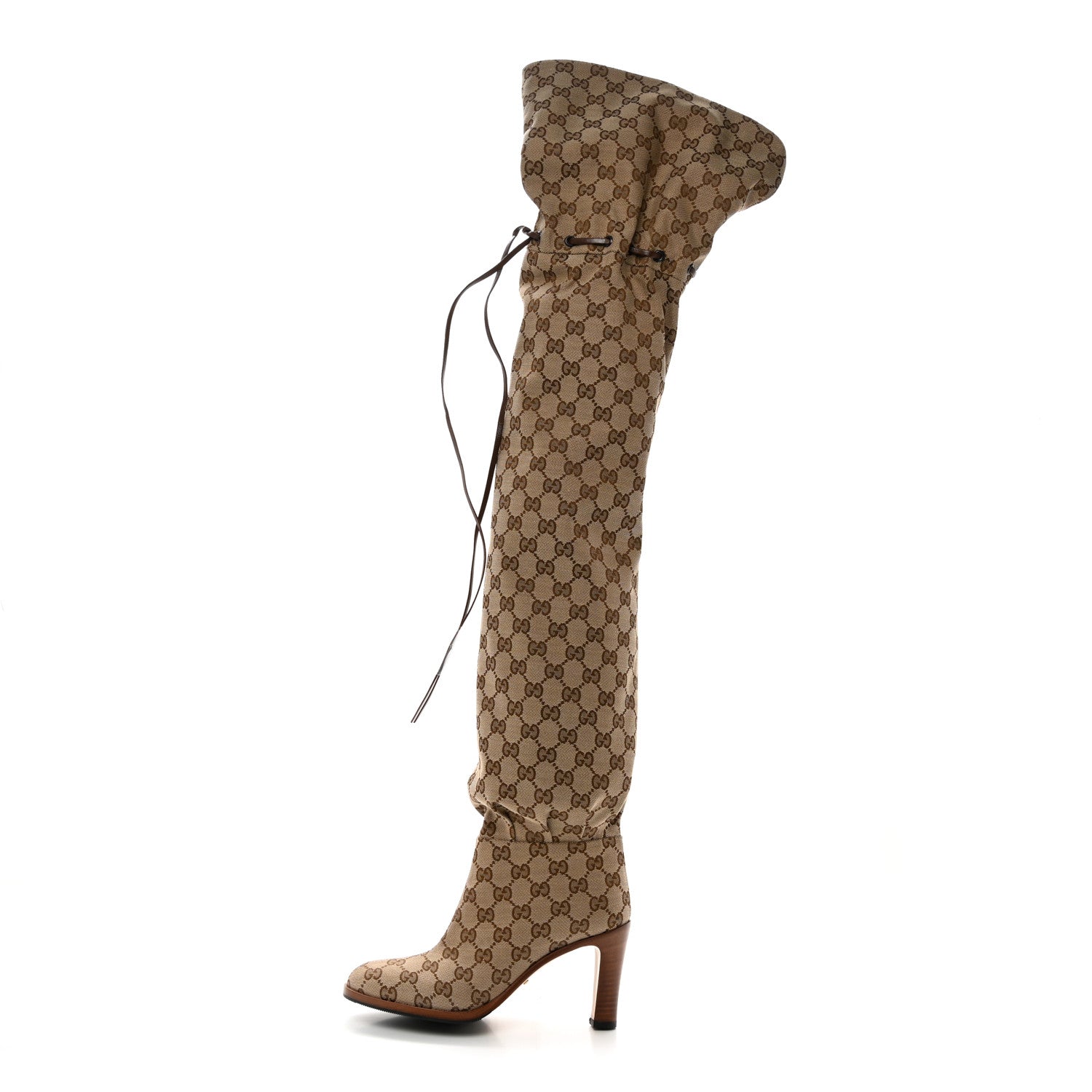 Gucci Monogram Over the Knee Boots 36 Beige Ebony 1 of 8