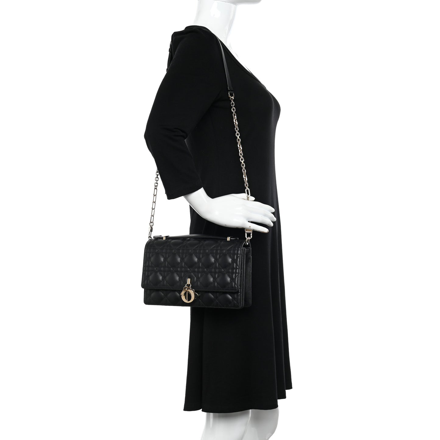 Lambskin Cannage Miss Dior Chain Pouch Black