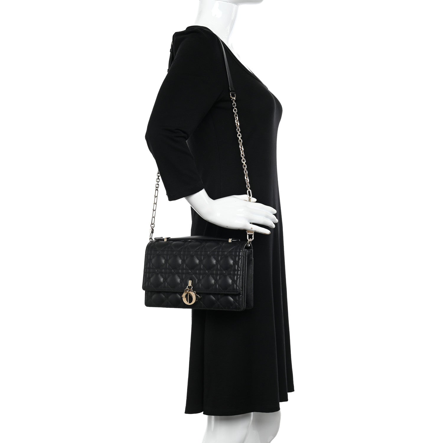 Christian Dior Lambskin Cannage Miss Dior Chain Pouch Black 2 of 12