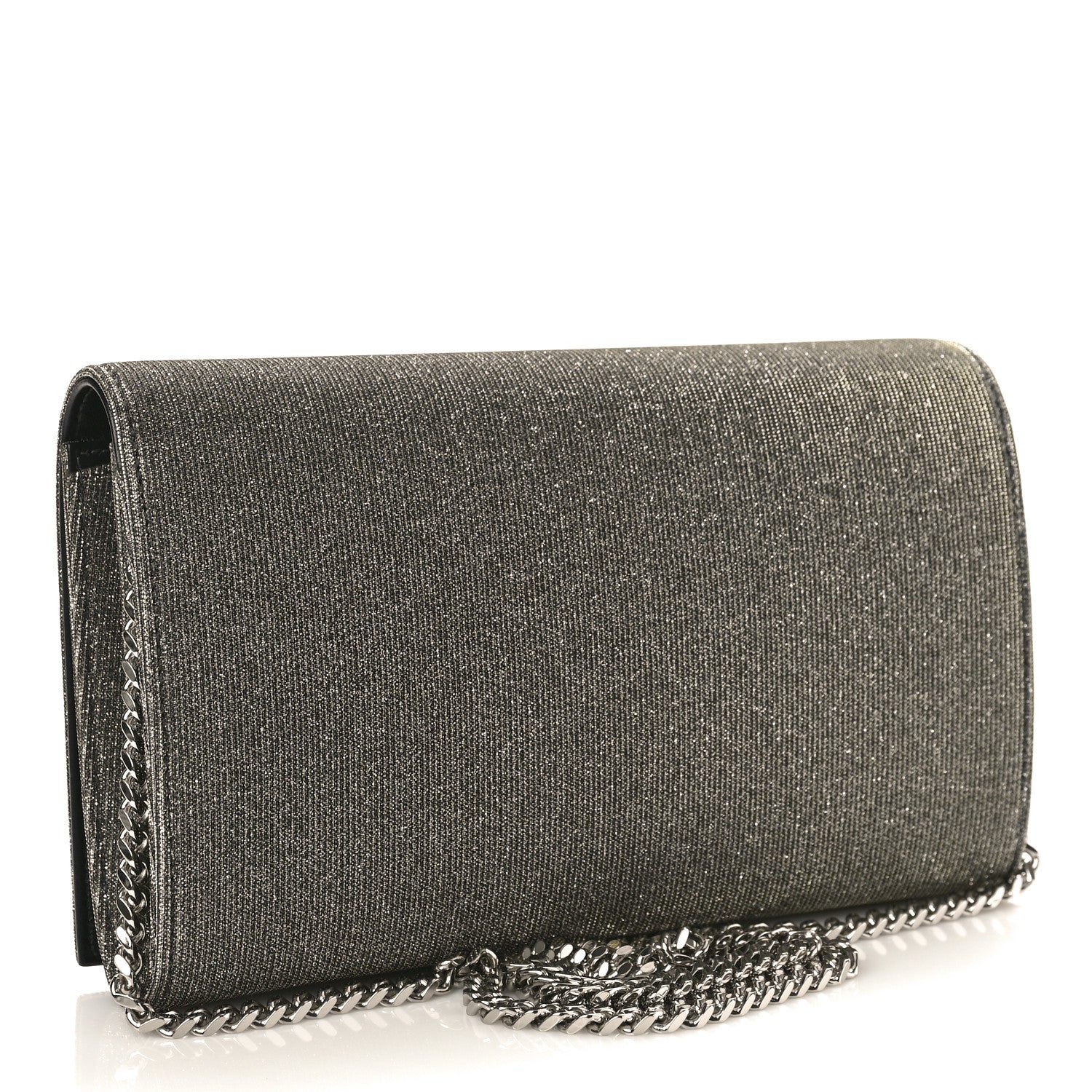 Saint Laurent Metallic Sparkle Fabric Monogram Chain Wallet Anthracite 2 of 9