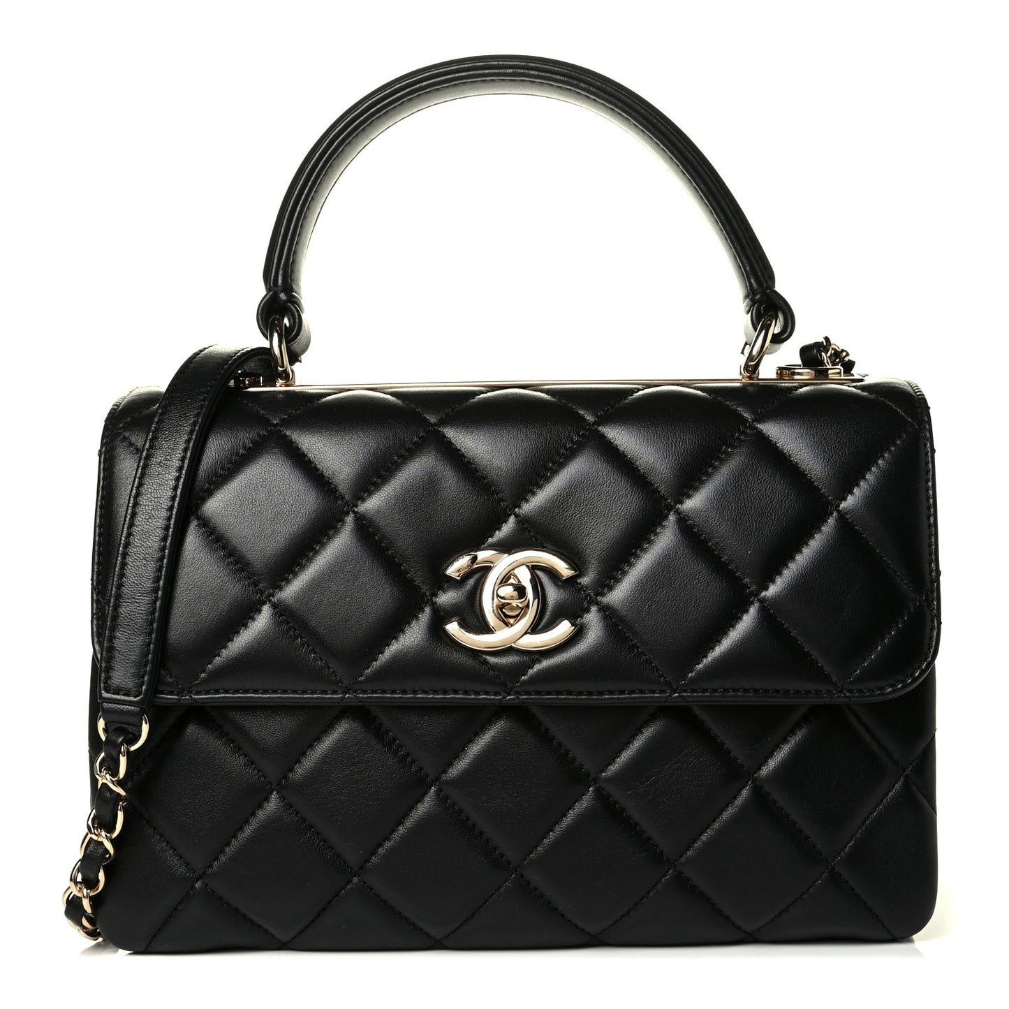 Lambskin Quilted Small Trendy CC Dual Handle Flap Bag Black