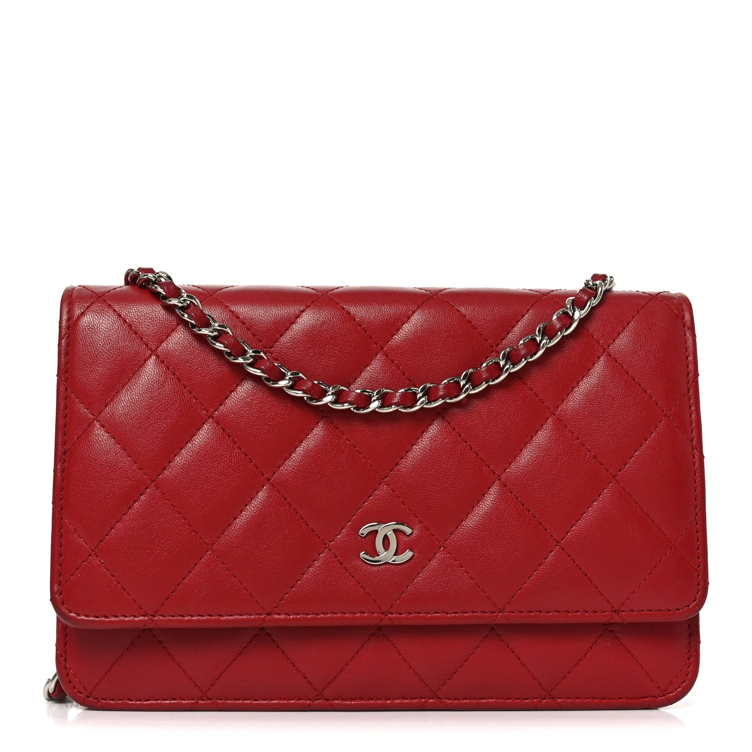 Chanel Lambskin Quilted Wallet On Chain WOC Red 1 of 10