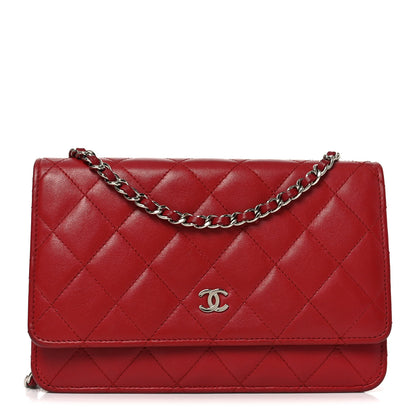 Chanel Lambskin Quilted Wallet On Chain WOC Red 1 of 10