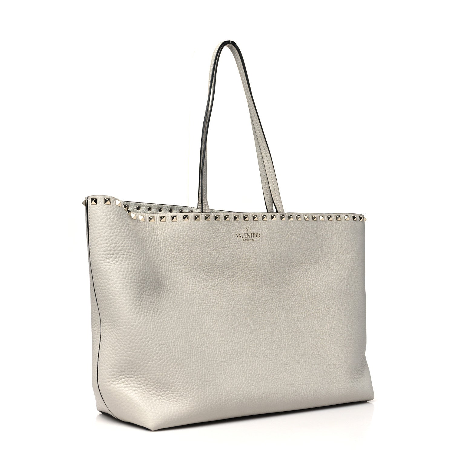 Valentino Garavani Grained Calfskin Rockstud Shoulder Tote Opal Grey 3 of 9