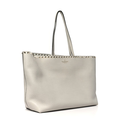 Valentino Garavani Grained Calfskin Rockstud Shoulder Tote Opal Grey 3 of 9
