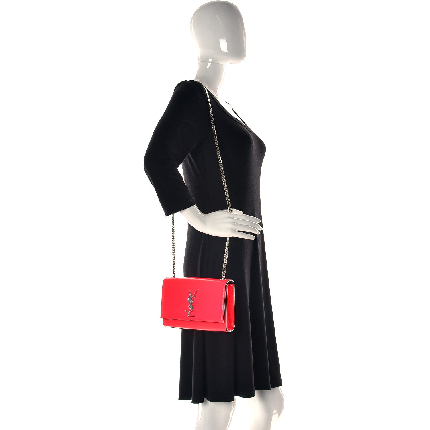 Saint Laurent Patent Grain de Poudre Small Monogram Kate Satchel Neon Pink 2 of 8