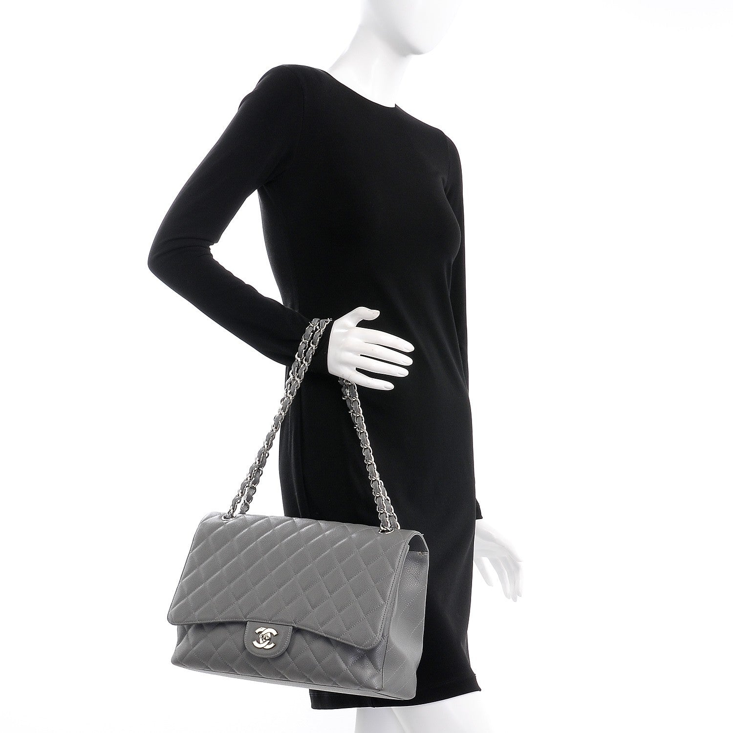 Chanel Caviar Quilted Maxi Single Flap Grey 3 of 14