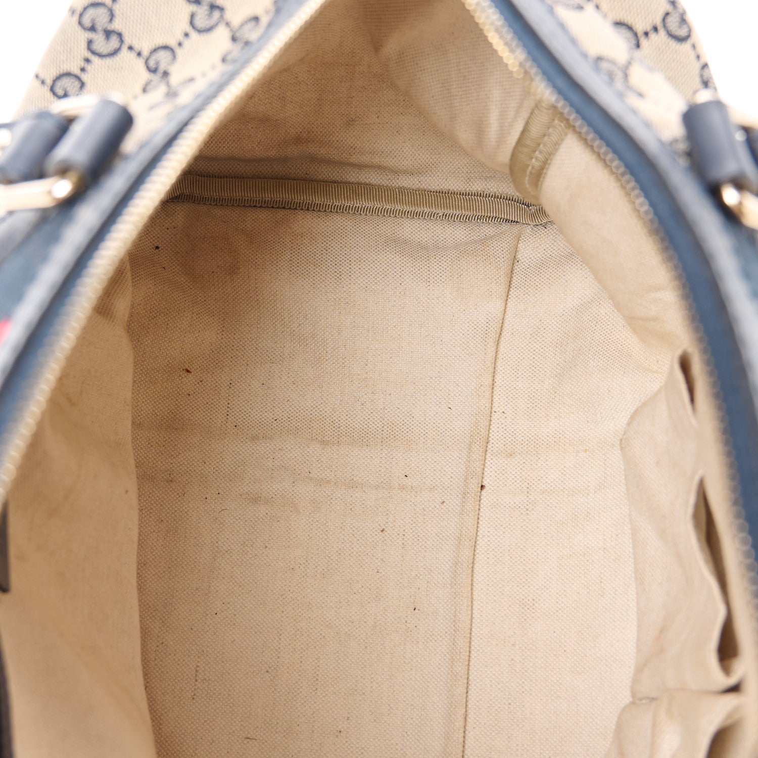 Gucci Monogram Selleria Calfskin Vintage Web Medium Boston Beige Blue 14 of 16