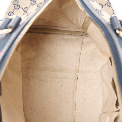 Gucci Monogram Selleria Calfskin Vintage Web Medium Boston Beige Blue 14 of 16