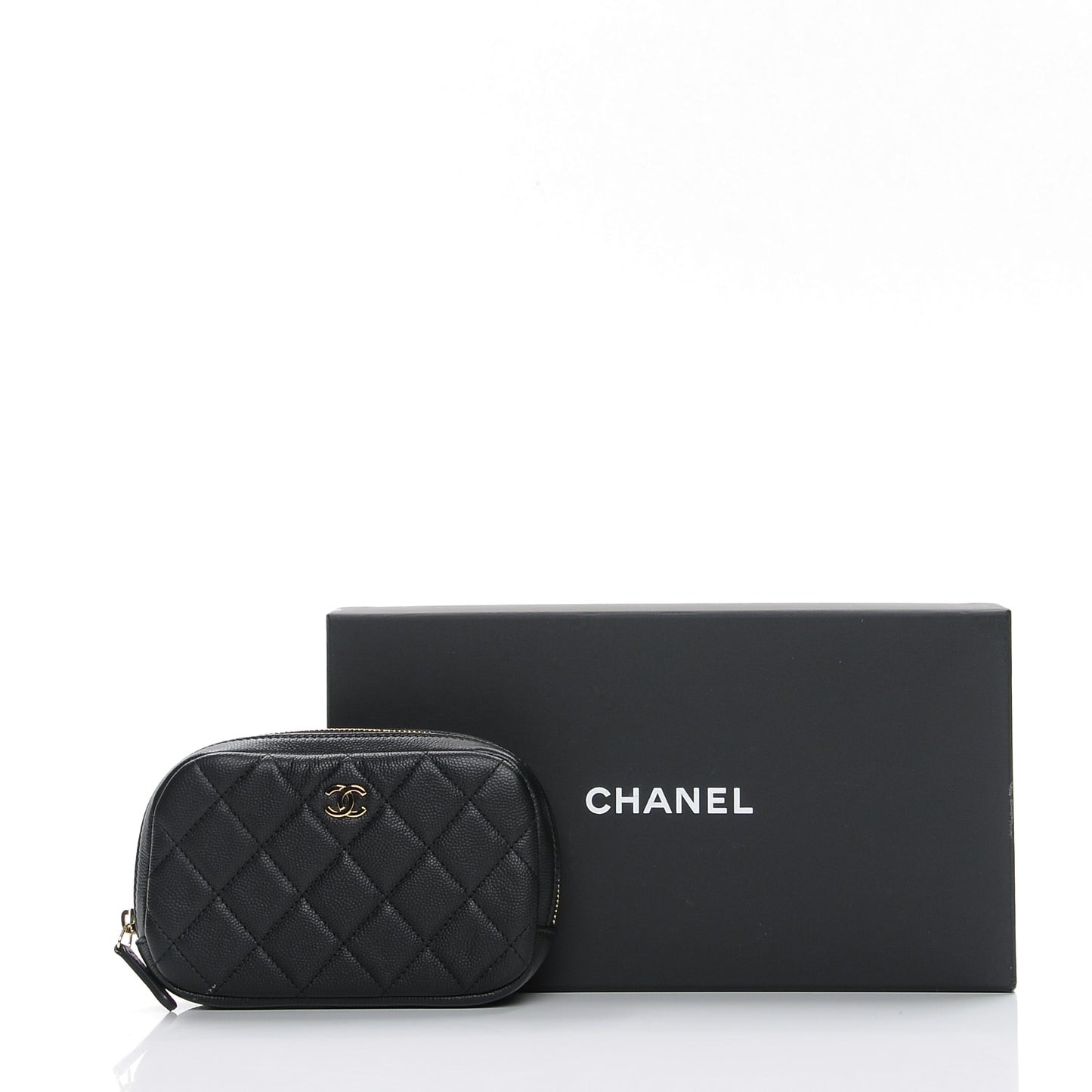 Caviar Quilted Small Curvy Pouch Cosmetic Case Black