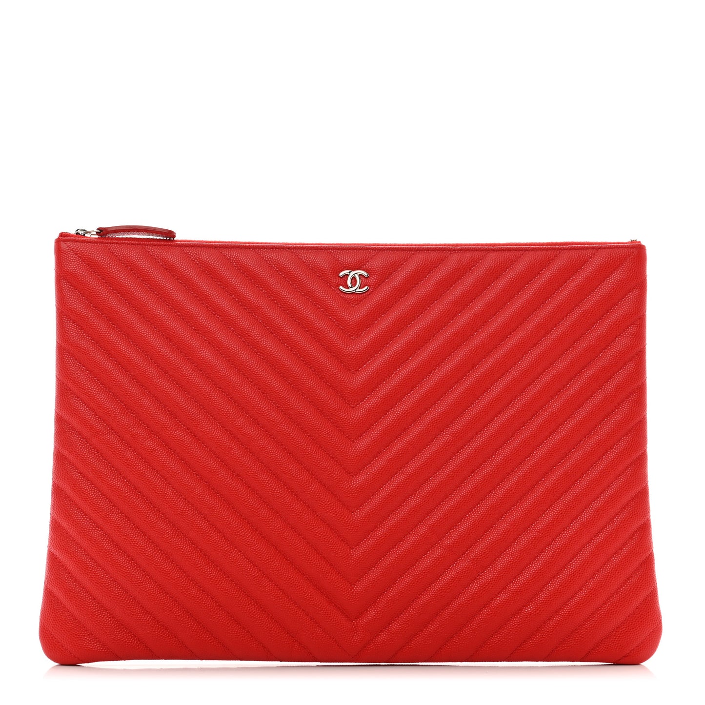 Caviar Chevron Quilted Large Cosmetic Case Red